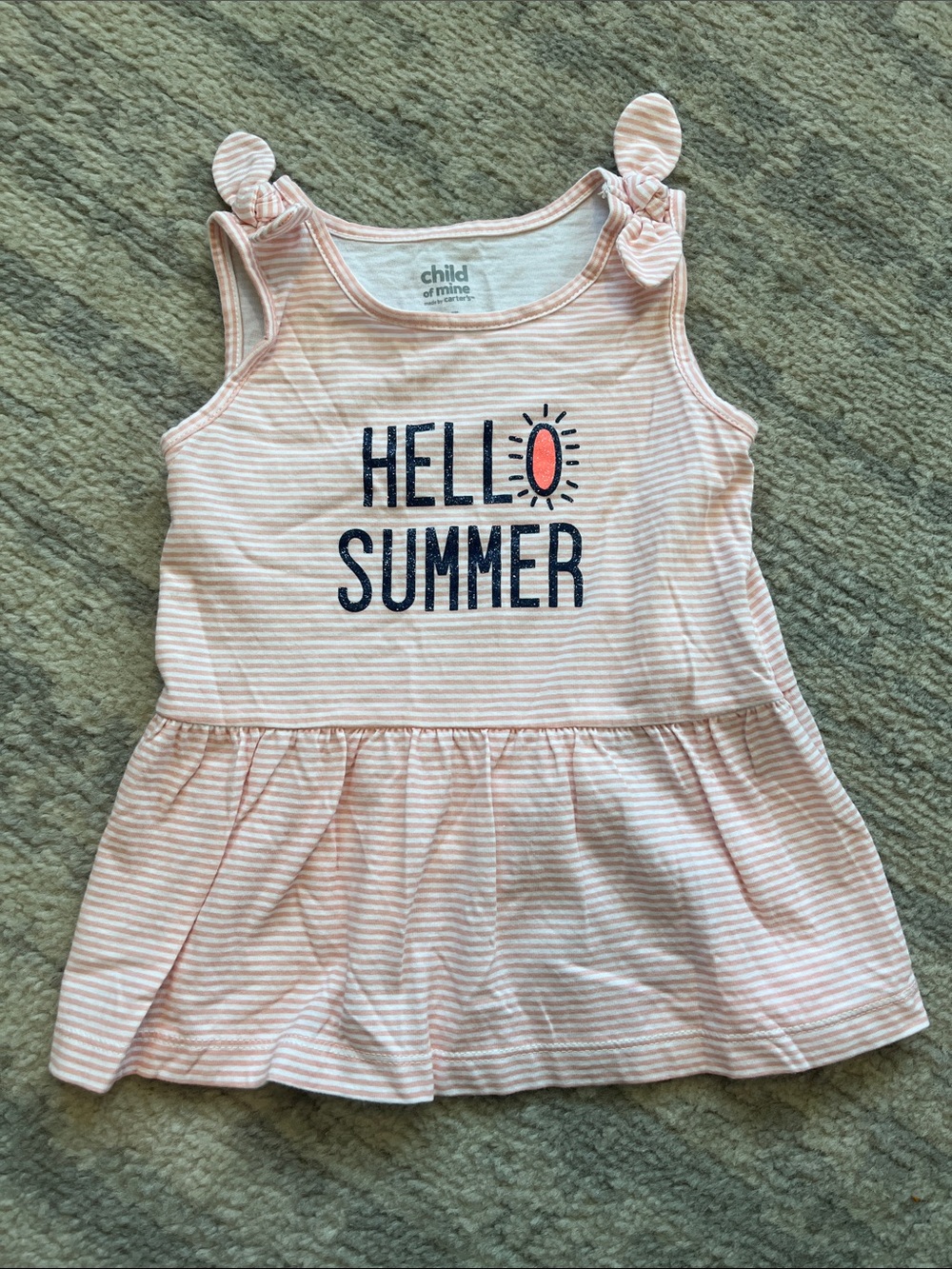 Carter's Pink & White Striped "Hello Summer" Tank Top Dress